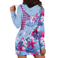 Hawaiian Tribal Manta Ray Hoodie Dress Kakau Tattoo and Flowers Surfing Waves Pattern Soft Color LT03 - Polynesian Pride