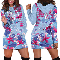 Hawaiian Tribal Manta Ray Hoodie Dress Kakau Tattoo and Flowers Surfing Waves Pattern Soft Color LT03 - Polynesian Pride