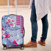 Hawaiian Tribal Manta Ray Luggage Cover Kakau Tattoo and Flowers Surfing Waves Pattern Soft Color