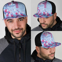 Hawaiian Tribal Manta Ray Mesh Trucker Cap Kakau Tattoo and Flowers Surfing Waves Pattern Soft Color