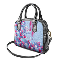 Hawaiian Tribal Manta Ray Shoulder Handbag Kakau Tattoo and Flowers Surfing Waves Pattern Soft Color