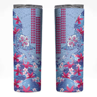 Hawaiian Tribal Manta Ray Skinny Tumbler Kakau Tattoo and Flowers Surfing Waves Pattern Soft Color LT03 Multicolor - Polynesian Pride