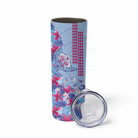 Hawaiian Tribal Manta Ray Skinny Tumbler Kakau Tattoo and Flowers Surfing Waves Pattern Soft Color LT03 - Polynesian Pride