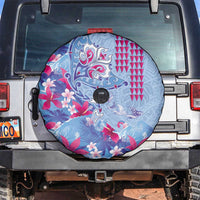 Hawaiian Tribal Manta Ray Spare Tire Cover Kakau Tattoo and Flowers Surfing Waves Pattern Soft Color