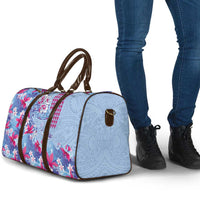 Hawaiian Tribal Manta Ray Travel Bag Kakau Tattoo and Flowers Surfing Waves Pattern Soft Color