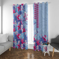 Hawaiian Tribal Manta Ray Window Curtain Kakau Tattoo and Flowers Surfing Waves Pattern Soft Color
