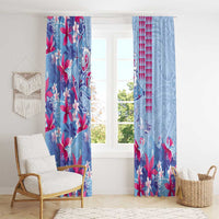 Hawaiian Tribal Manta Ray Window Curtain Kakau Tattoo and Flowers Surfing Waves Pattern Soft Color