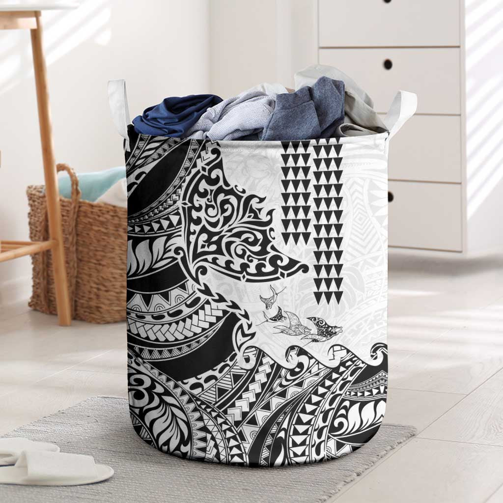 Hawaiian Tribal Manta Ray Laundry Basket Kakau Tattoo and Polynesian Art Motif Pattern