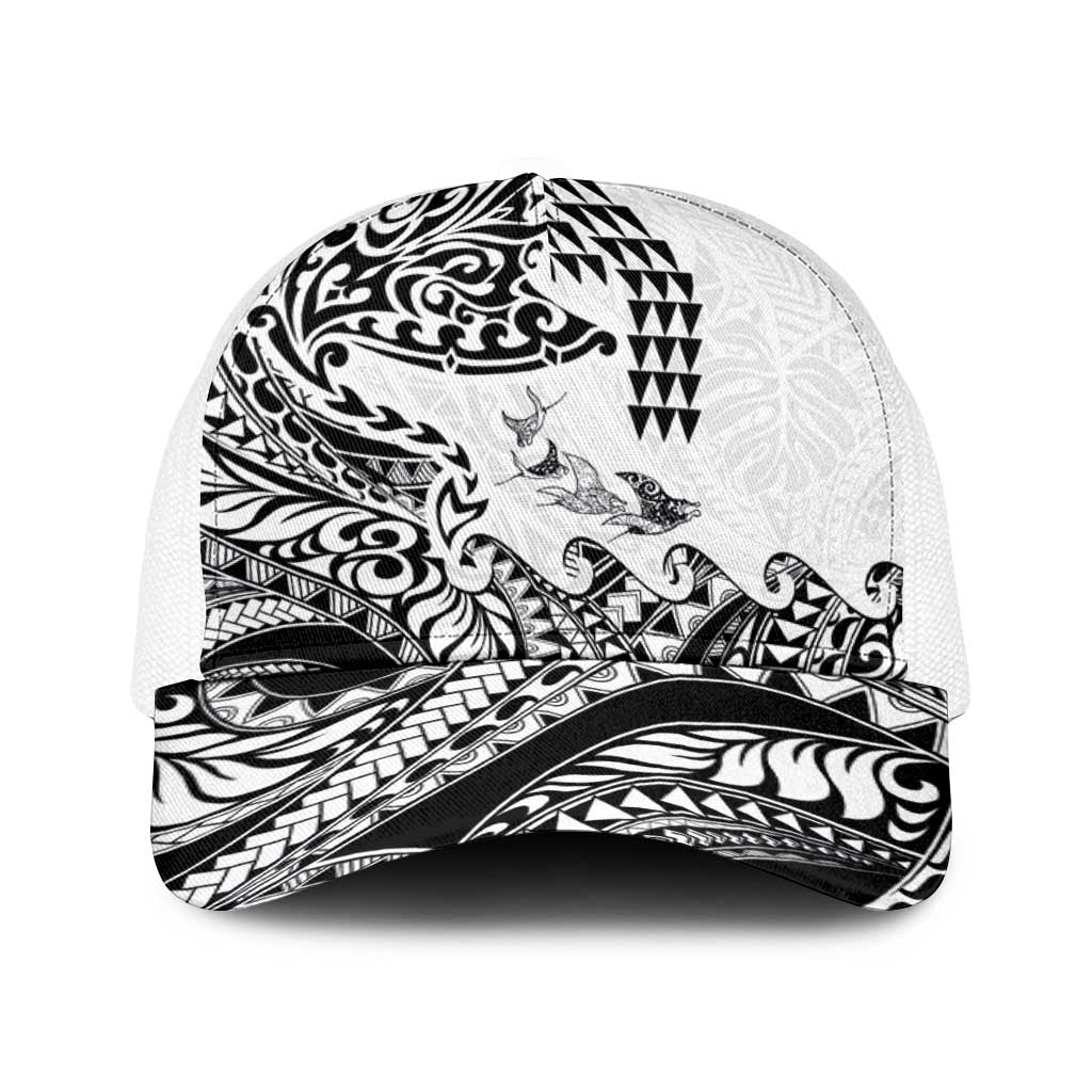 Hawaiian Tribal Manta Ray Baseball Net Cap Kakau Tattoo and Polynesian Art Motif Pattern