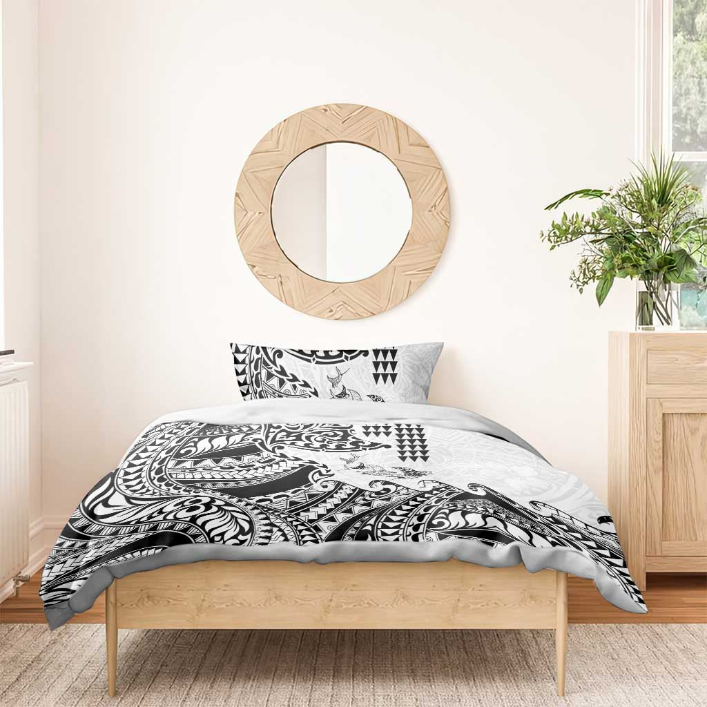 Hawaiian Tribal Manta Ray Bedding Set Kakau Tattoo and Polynesian Art Motif Pattern