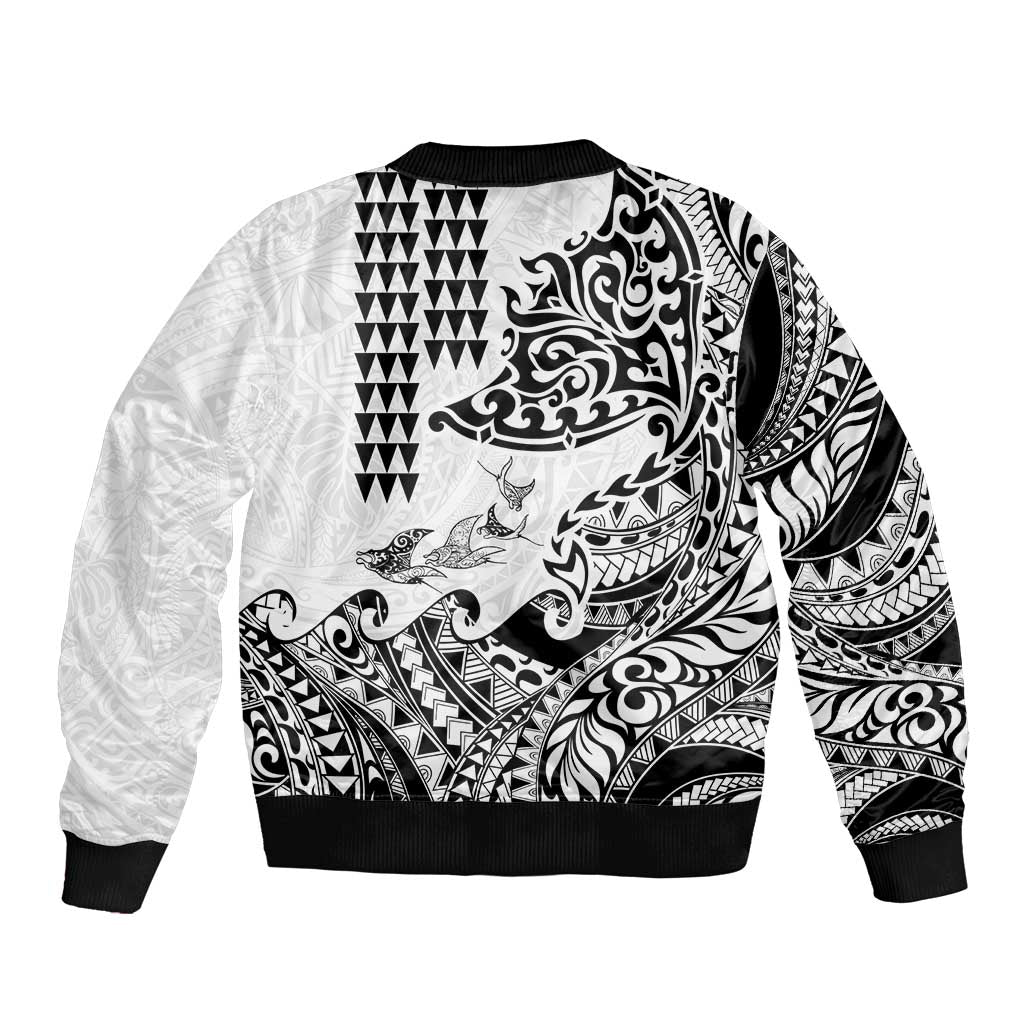 Hawaiian Tribal Manta Ray Bomber Jacket Kakau Tattoo and Polynesian Art Motif Pattern