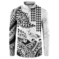 Hawaiian Tribal Manta Ray Button Sweatshirt Kakau Tattoo and Polynesian Art Motif Pattern