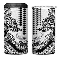 Hawaiian Tribal Manta Ray 4 in 1 Can Cooler Tumbler Kakau Tattoo and Polynesian Art Motif Pattern