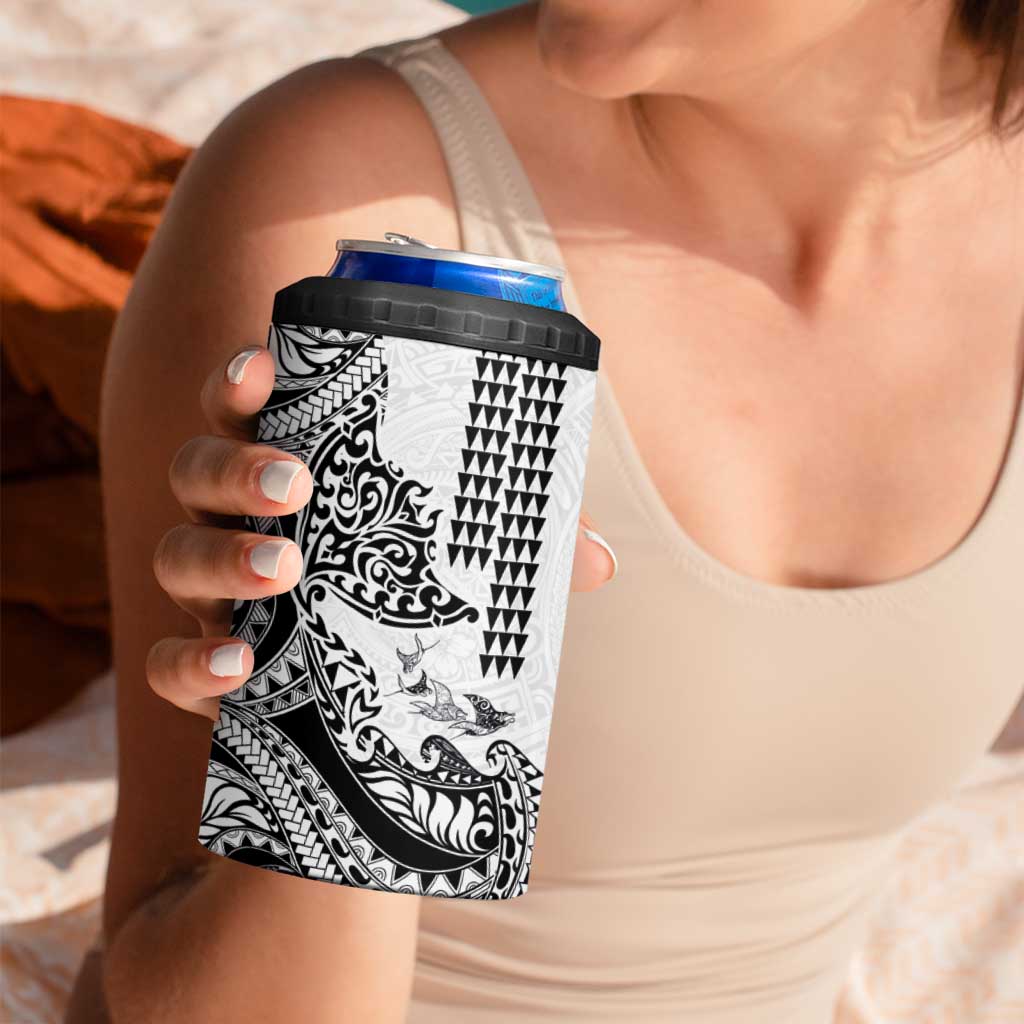 Hawaiian Tribal Manta Ray 4 in 1 Can Cooler Tumbler Kakau Tattoo and Polynesian Art Motif Pattern