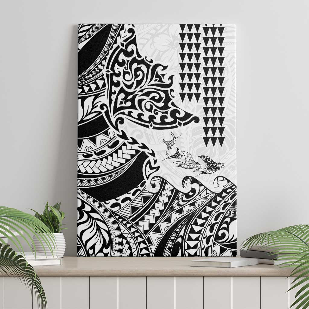 Hawaiian Tribal Manta Ray Canvas Wall Art Kakau Tattoo and Polynesian Art Motif Pattern