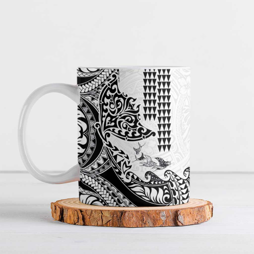 Hawaiian Tribal Manta Ray Ceramic Mug Kakau Tattoo and Polynesian Art Motif Pattern