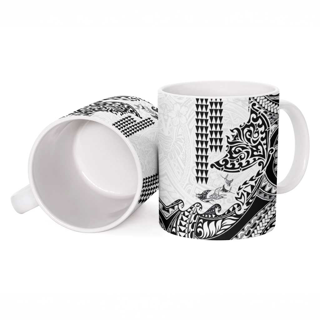 Hawaiian Tribal Manta Ray Ceramic Mug Kakau Tattoo and Polynesian Art Motif Pattern