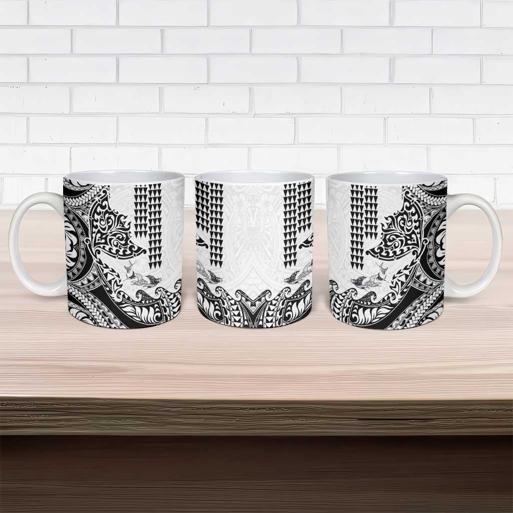 Hawaiian Tribal Manta Ray Ceramic Mug Kakau Tattoo and Polynesian Art Motif Pattern