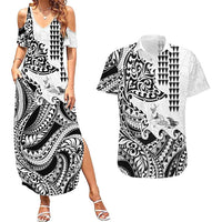 Hawaiian Tribal Manta Ray Couples Matching Summer Maxi Dress and Hawaiian Shirt Kakau Tattoo and Polynesian Art Motif Pattern LT03 Multicolor - Polynesian Pride