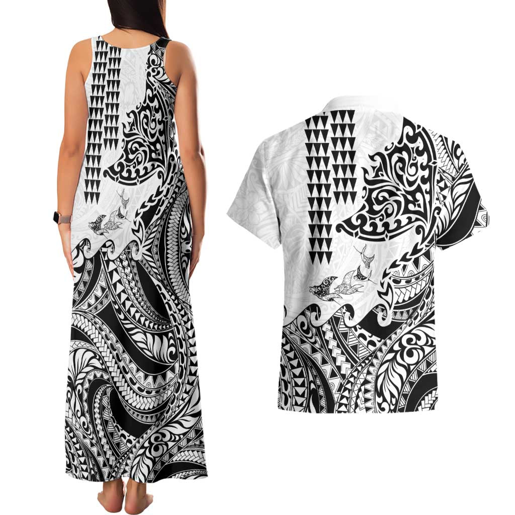 Hawaiian Tribal Manta Ray Couples Matching Tank Maxi Dress and Hawaiian Shirt Kakau Tattoo and Polynesian Art Motif Pattern LT03 - Polynesian Pride