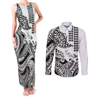 Hawaiian Tribal Manta Ray Couples Matching Tank Maxi Dress and Long Sleeve Button Shirt Kakau Tattoo and Polynesian Art Motif Pattern LT03 Multicolor - Polynesian Pride