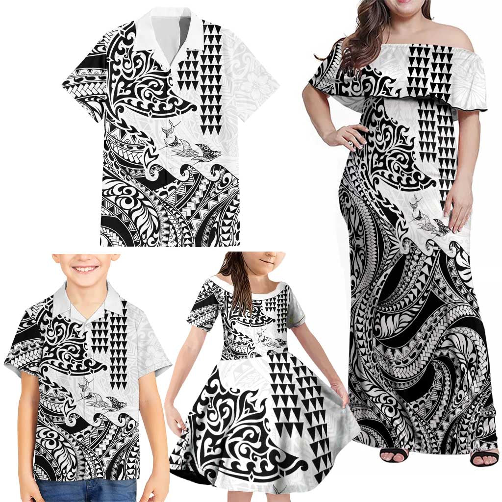 Hawaiian Tribal Manta Ray Family Matching Off Shoulder Maxi Dress and Hawaiian Shirt Kakau Tattoo and Polynesian Art Motif Pattern LT03 - Polynesian Pride