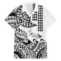 Hawaiian Tribal Manta Ray Family Matching Off Shoulder Maxi Dress and Hawaiian Shirt Kakau Tattoo and Polynesian Art Motif Pattern LT03 Dad's Shirt - Short Sleeve Multicolor - Polynesian Pride