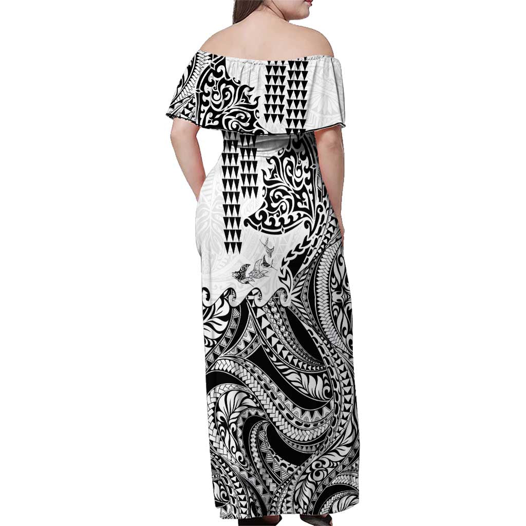 Hawaiian Tribal Manta Ray Family Matching Off Shoulder Maxi Dress and Hawaiian Shirt Kakau Tattoo and Polynesian Art Motif Pattern LT03 - Polynesian Pride