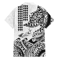 Hawaiian Tribal Manta Ray Family Matching Off Shoulder Short Dress and Hawaiian Shirt Kakau Tattoo and Polynesian Art Motif Pattern LT03 - Polynesian Pride