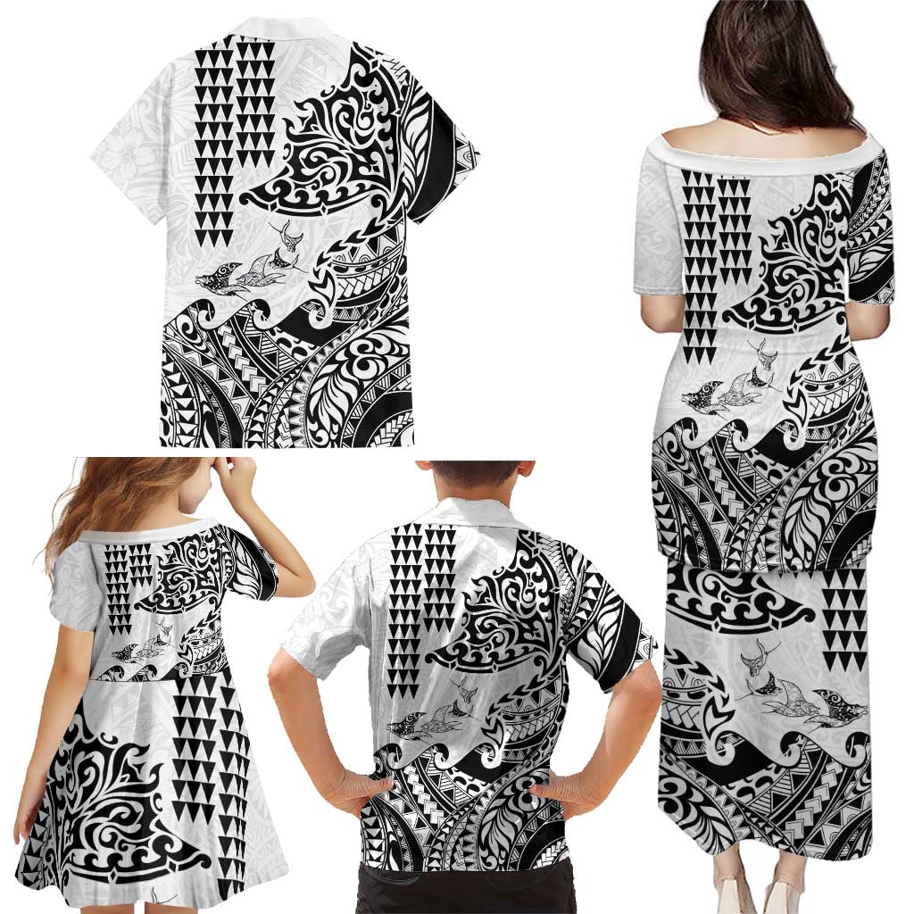 Hawaiian Tribal Manta Ray Family Matching Puletasi and Hawaiian Shirt Kakau Tattoo and Polynesian Art Motif Pattern LT03 - Polynesian Pride