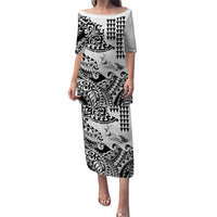 Hawaiian Tribal Manta Ray Family Matching Puletasi and Hawaiian Shirt Kakau Tattoo and Polynesian Art Motif Pattern LT03 Mom's Dress Multicolor - Polynesian Pride