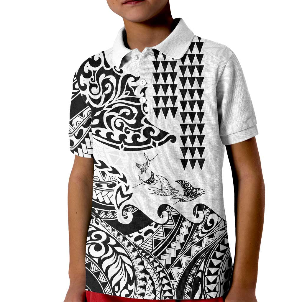 Hawaiian Tribal Manta Ray Kid Polo Shirt Kakau Tattoo and Polynesian Art Motif Pattern
