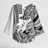 Hawaiian Tribal Manta Ray Kimono Sleeve Blouse Kakau Tattoo and Polynesian Art Motif Pattern