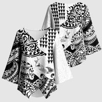 Hawaiian Tribal Manta Ray Kimono Sleeve Blouse Kakau Tattoo and Polynesian Art Motif Pattern