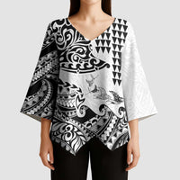 Hawaiian Tribal Manta Ray Kimono Sleeve Blouse Kakau Tattoo and Polynesian Art Motif Pattern