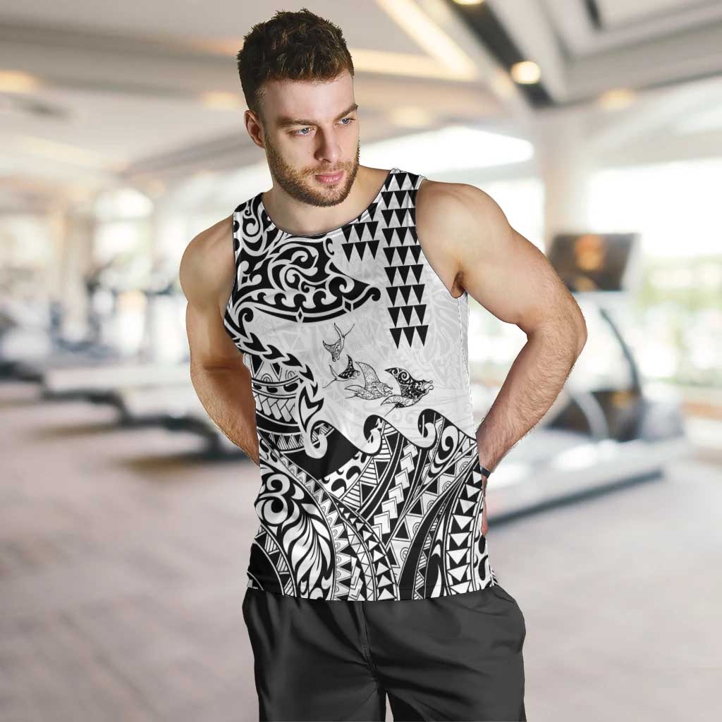 Hawaiian Tribal Manta Ray Men Tank Top Kakau Tattoo and Polynesian Art Motif Pattern
