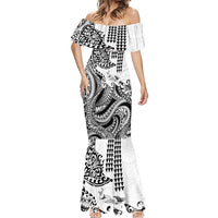 Hawaiian Tribal Manta Ray Mermaid Dress Kakau Tattoo and Polynesian Art Motif Pattern