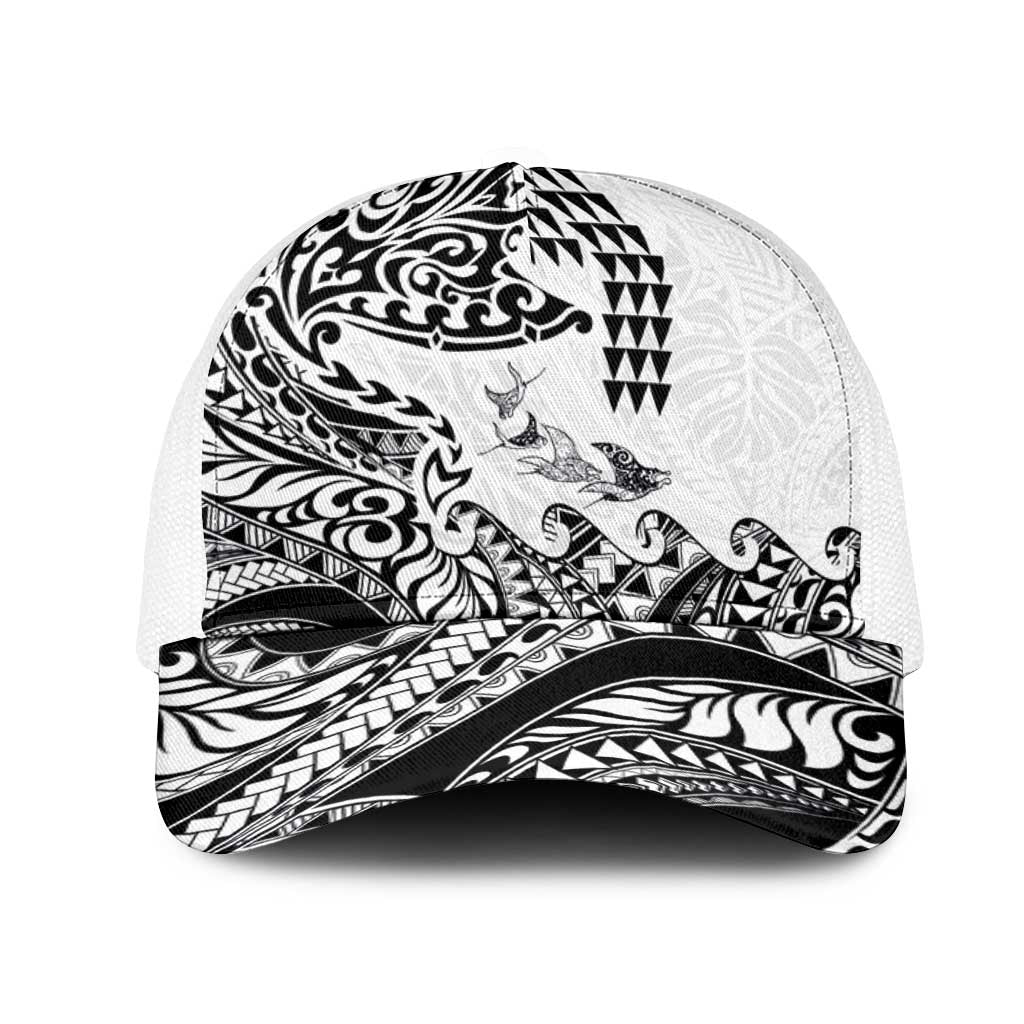 Hawaiian Tribal Manta Ray Mesh Trucker Cap Kakau Tattoo and Polynesian Art Motif Pattern