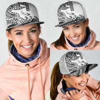 Hawaiian Tribal Manta Ray Mesh Trucker Cap Kakau Tattoo and Polynesian Art Motif Pattern
