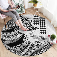 Hawaiian Tribal Manta Ray Round Carpet Kakau Tattoo and Polynesian Art Motif Pattern