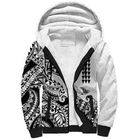 Hawaiian Tribal Manta Ray Sherpa Hoodie Kakau Tattoo and Polynesian Art Motif Pattern