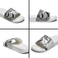 Hawaiian Tribal Manta Ray Slide Sandals Kakau Tattoo and Polynesian Art Motif Pattern