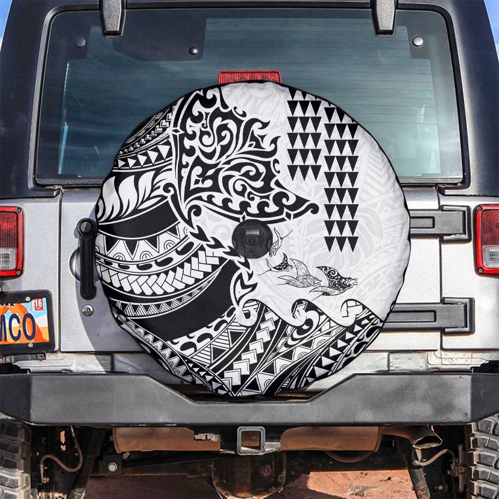 Hawaiian Tribal Manta Ray Spare Tire Cover Kakau Tattoo and Polynesian Art Motif Pattern
