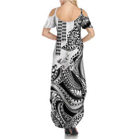 Hawaiian Tribal Manta Ray Summer Maxi Dress Kakau Tattoo and Polynesian Art Motif Pattern