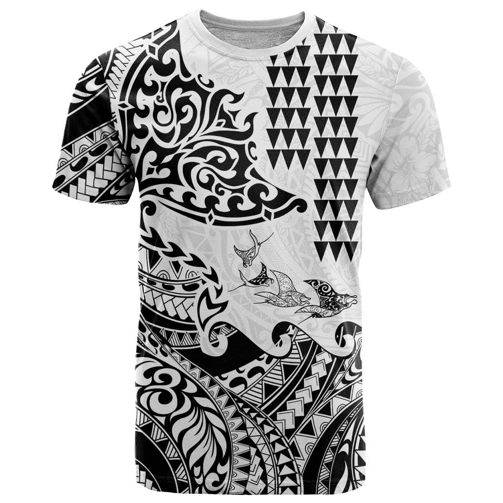 Hawaiian Tribal Manta Ray T Shirt Kakau Tattoo and Polynesian Art Motif Pattern