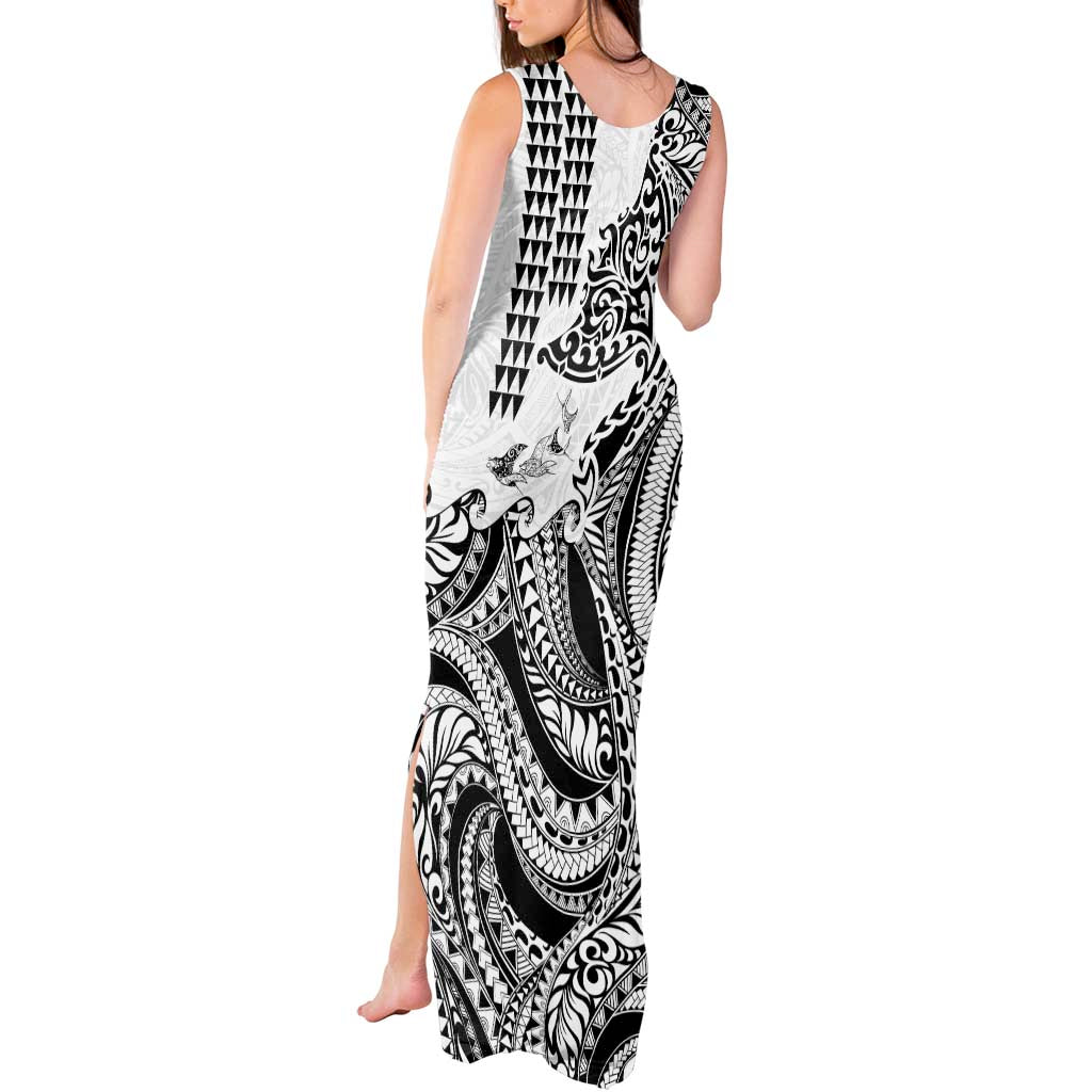 Hawaiian Tribal Manta Ray Tank Maxi Dress Kakau Tattoo and Polynesian Art Motif Pattern