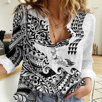 Hawaiian Tribal Manta Ray Women Casual Shirt Kakau Tattoo and Polynesian Art Motif Pattern LT03 Female Multicolor - Polynesian Pride