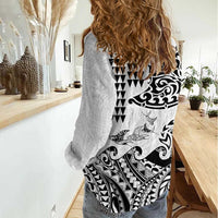 Hawaiian Tribal Manta Ray Women Casual Shirt Kakau Tattoo and Polynesian Art Motif Pattern LT03 - Polynesian Pride