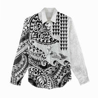 Hawaiian Tribal Manta Ray Women Casual Shirt Kakau Tattoo and Polynesian Art Motif Pattern LT03 - Polynesian Pride