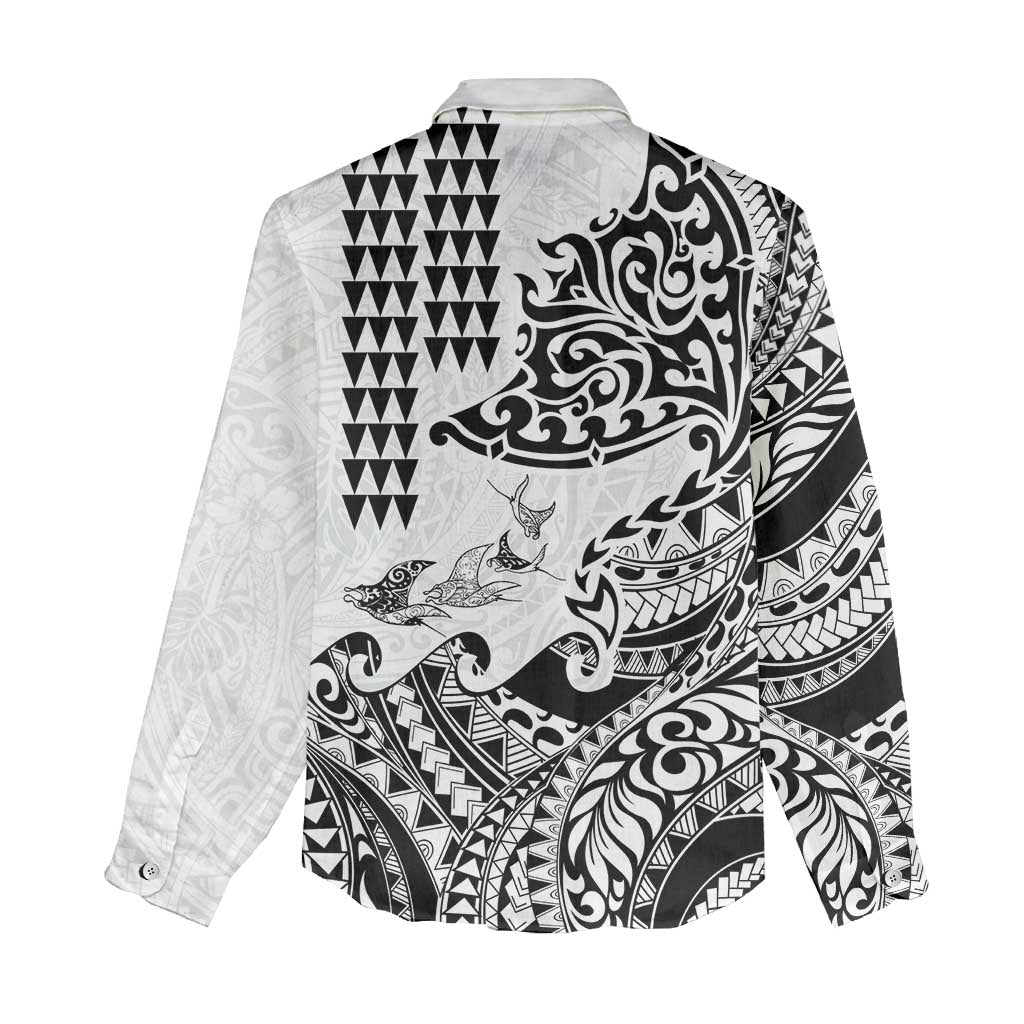 Hawaiian Tribal Manta Ray Women Casual Shirt Kakau Tattoo and Polynesian Art Motif Pattern LT03 - Polynesian Pride